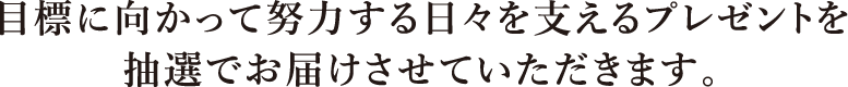 目標に向かって努力する日々を支えるプレゼントを抽選でお届けさせていただきます。